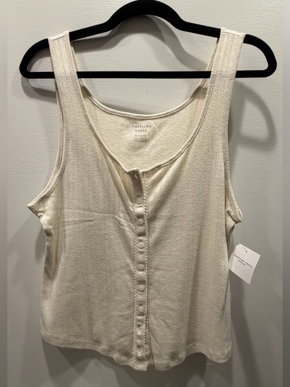American Eagle Outfitters Pointelle Scoop Neck Tank Top - Cream - Picture 2 of 4